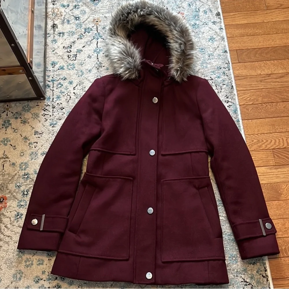 Kenneth Cole Wool Coat with Detachable Faux Fur Trim Hood - Picture 4 of 16